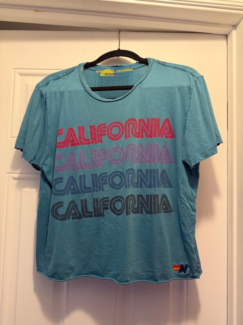 Aviator Nation Teal Graphic 'California' Multi-Stripe Tee